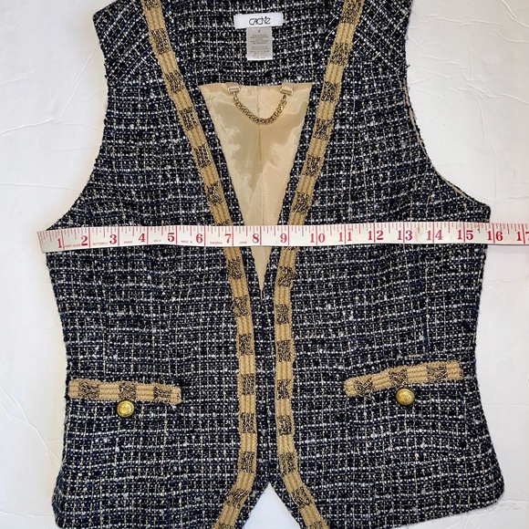 CACHE Tweed Navy Blue/Tan with gold Metallic accent Vest Sz 0 EUC - Picture 8 of 9